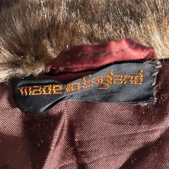 Vintage 70s Tocci England Faux Fur Suede Leather Belted Coat Burgundy Lined - Picture 16 of 16